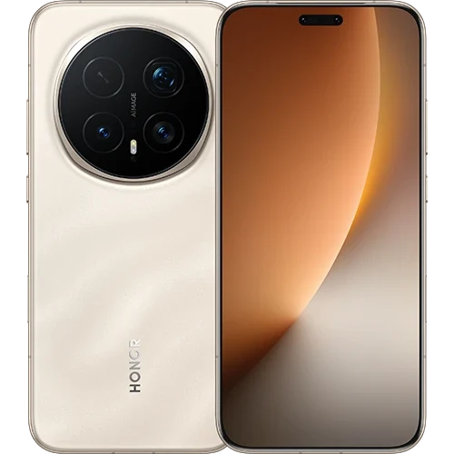 Everyday Circuit electronics store: spacious warm-white layout, black typography and a large gold HONOR Magic8 Pro on the first screen.
